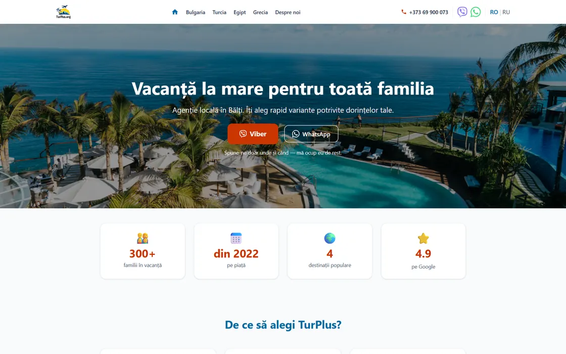 Home page of TurPlus travel agency website